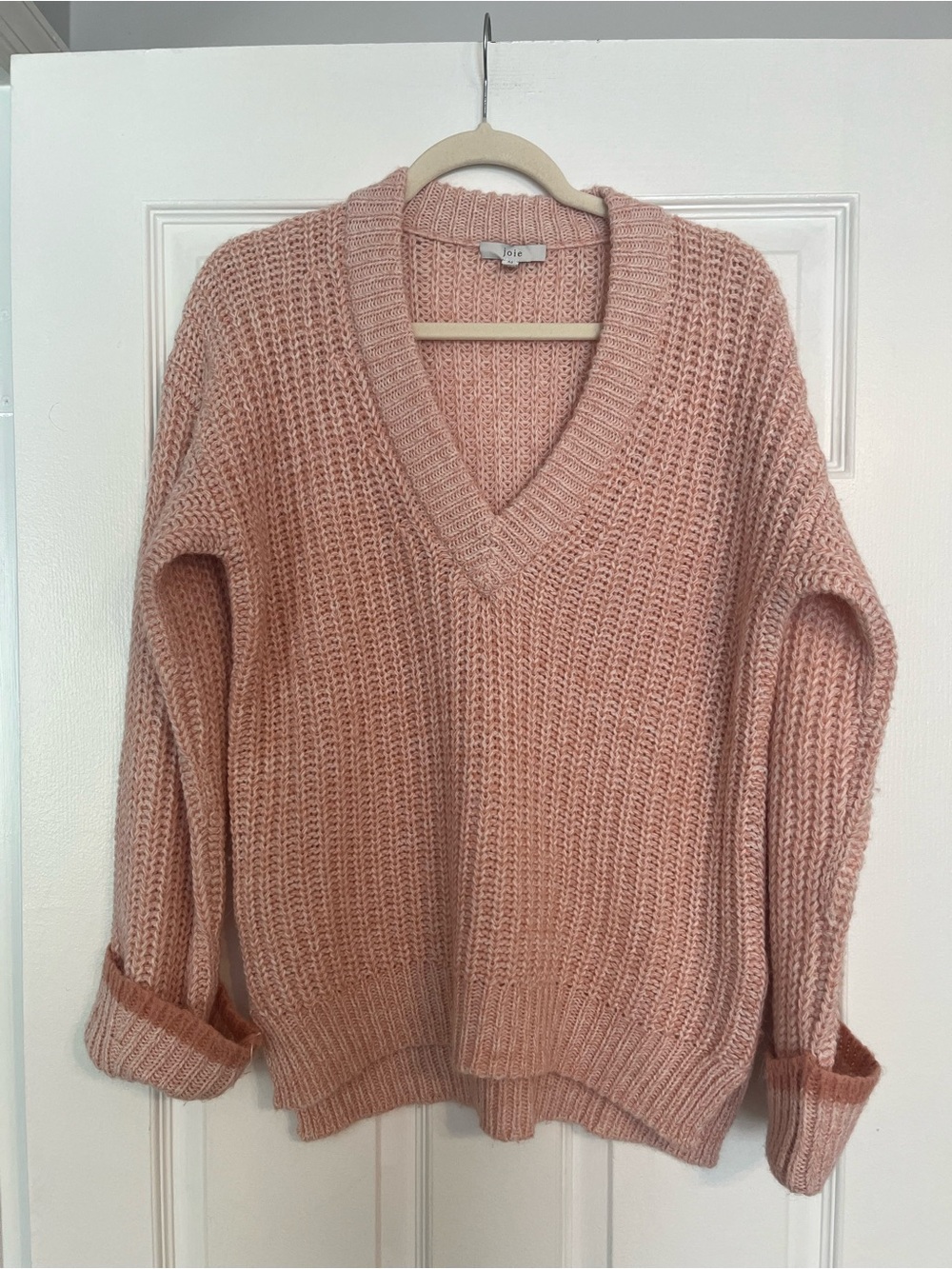 Joie Blush Pink V-Neck Chunky Knit Sweater